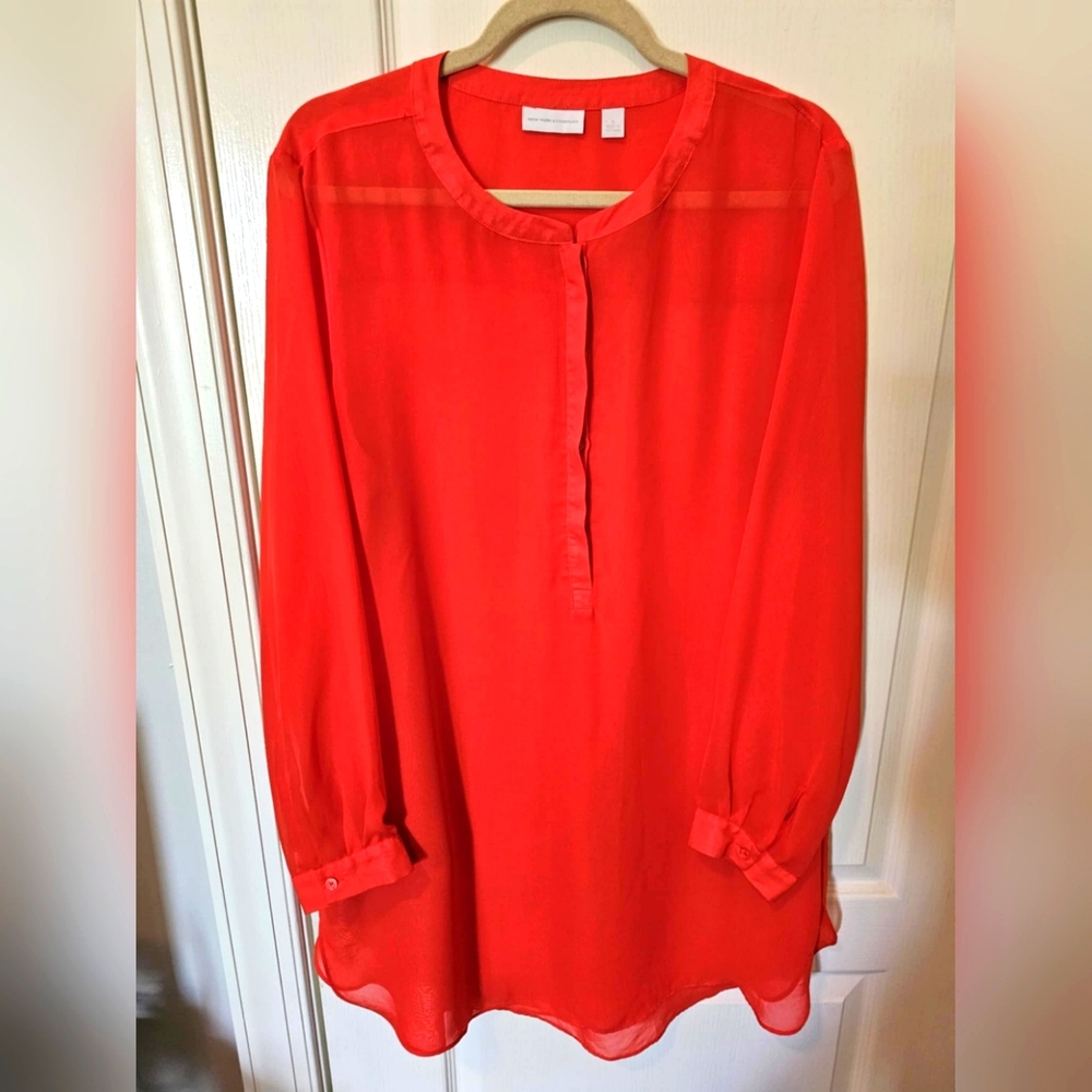 New York & Co Long Sleeve Sheer Orange Blouse